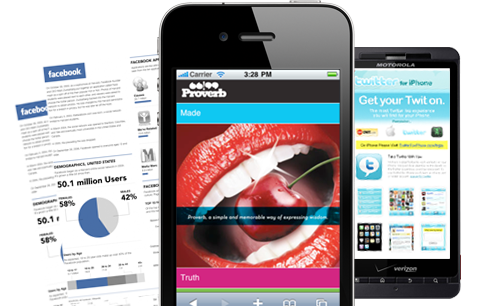 Mobile Website, iPhone App, and Custom Social Network examples
